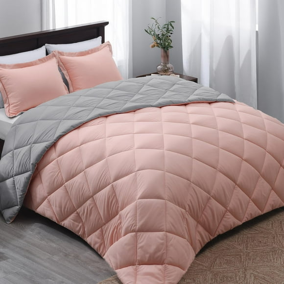 Basic Beyond Twin Comforter Set - Pink Twin Comforter Set Reversible Twin Bed Comforter Set for All Seasons Baby Pink/Grey 1 Comforter (66""x92"") and 1 Pillow Sham (20""x26""+2"")