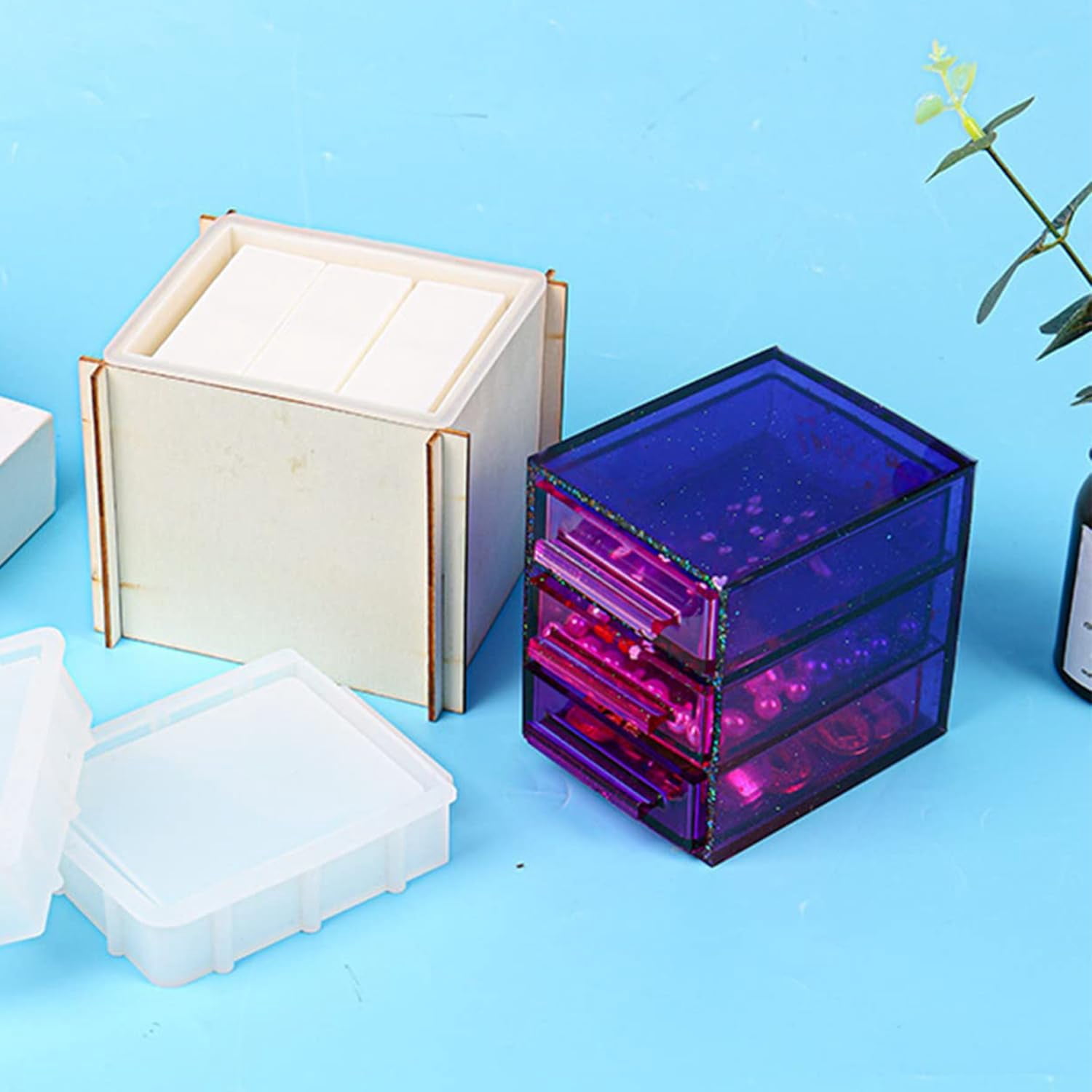 Epoxy Resin Molds,3 Layers Drawer Box Epoxy Molds, Silicone Molds for DIY Jewelry Tray Storage Case, Resin Kits and Molds Complete Set, Easy to Use and Demold, 5"(L),4"(W),Purple