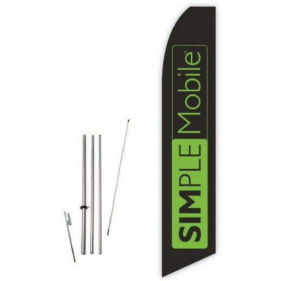 Simple Mobile Black Super Novo Feather Flag - Complete with 15ft Pole Set and Ground Spike