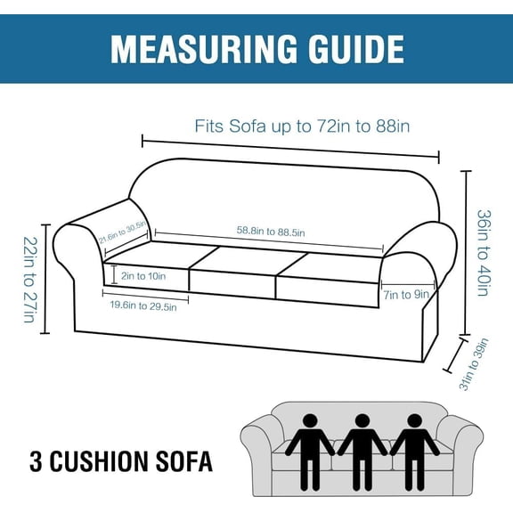 4-Piece Stretch Sofa Cover Set for 3-Cushion Couch with Macchiato Jacquard Fabric, Upgraded Thicker Slipcover for Living Room Furniture