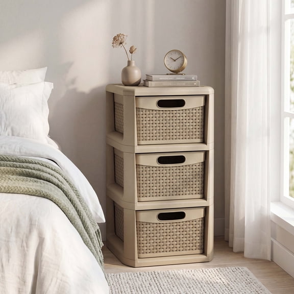Giantex 3-Drawer Storage Organizer, Narrow Plastic Container w/Handles & Wicker Patterns