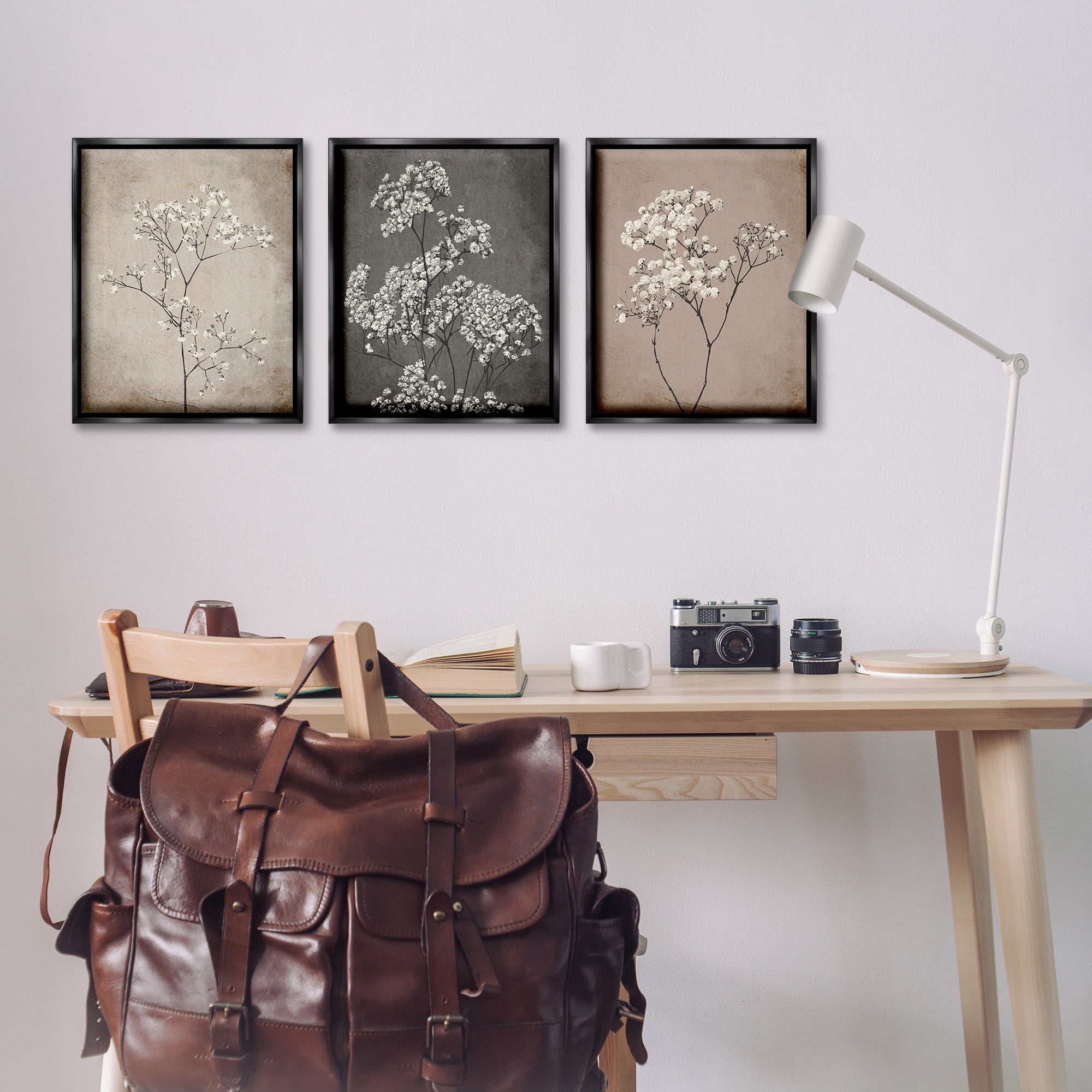 Stupell Industries Botanical Baby's Breath Herbs Botanical & Floral Painting Black Floater Framed Canvas Art Print Wall Art, 17 x 21, Set of 3