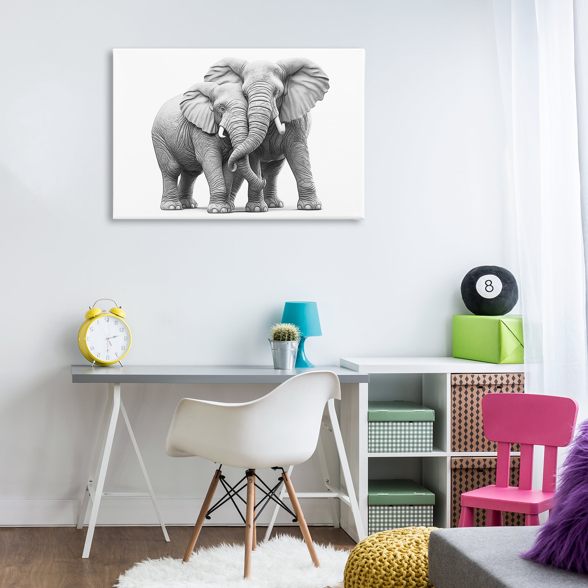 Stupell Industries Hugging Elephant Pair Animals & Insects Painting Gallery Wrapped Canvas Art Print Wall Art, 36 x 24