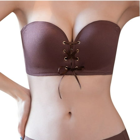 

hoksml Strapless Bandeau Bra Front Strap Anti-slip Strip Strapless Underwear Gathered Wipe Chest Type Anti-slip Traceless Bra Women