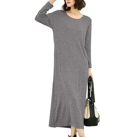 

Avamo Comfy Pajamas T Shirt Dress for Womens Casual Loose Long Sleeve Round Neck Maxi Dress Office Work Long Dress