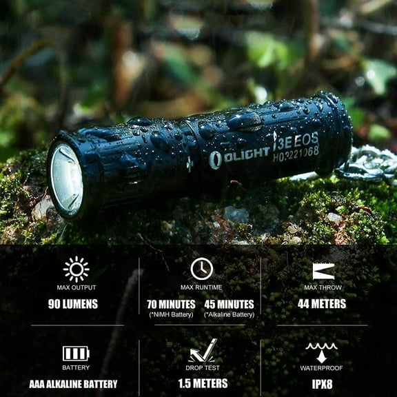 OLIGHT i3E EOS PMMA TIR Lens AAA EDC Flashlight 90 Lumens Compact Keychain Flash Light for Night, Camping (Black)