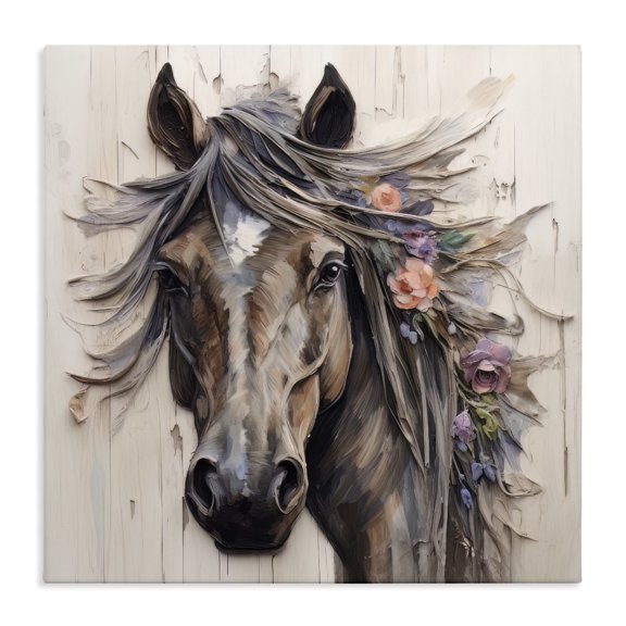 Stupell Industries Cottage Farm Horse Floral Mane Canvas Art, 24 x 24, by Lazar Studio