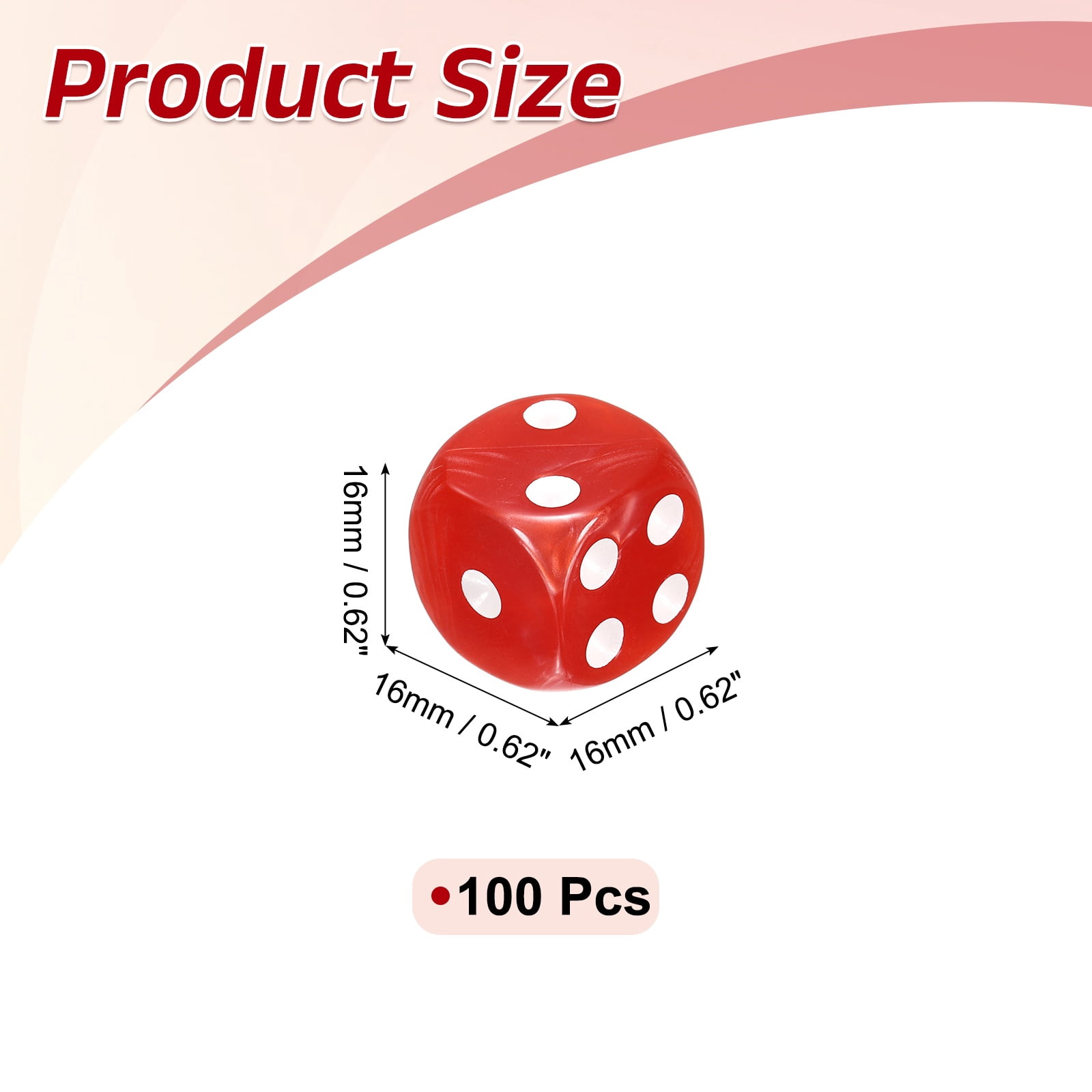 100Pcs Translucent Polyhedral Dice 16mm Square Dice W Rounded Edge, Red