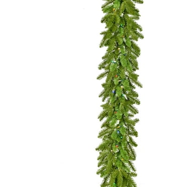 Fraser Hill Farm 9-Ft. Grandland Garland with Multi-Color LED Lights | Battery-Operated | Festive Christmas Holiday Decor for Fireplace Mantel, Staircase, Console Table | FFGT108G-6GR