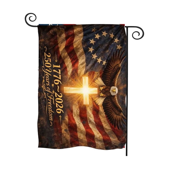 250th Anniversary American Garden Flag 12x18 Inch Double Sided, 1776-2026 Patriotic USA Eagle Cross Flag Banner, 250 Years of Freedom Independence Day Outdoor Yard Porch Garden Decor