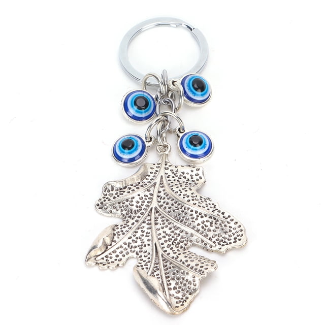 Colgante de esmalte de ojos azules para bolsos de mujer y decoración de automóviles Charm de hoja de arce plateada