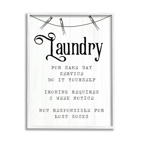Stupell Industries Family Laundry Room Service Rustic Style Humor Graphic Art White Framed Art Print Wall Art, 16x20, by Daphne Polselli