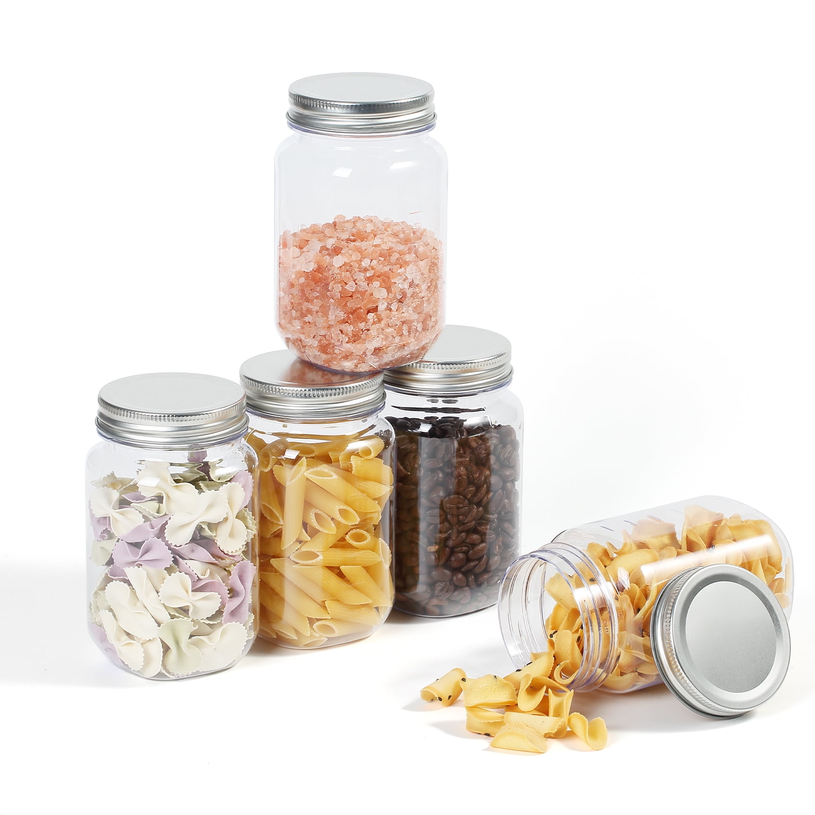 Novelinks 16 Ounce Plastic Jars with Lids Food Storage Containers 10 Pack Airtight Containers Clear Plastic Containers for Food - BPA Free,Silver