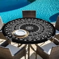 thumbnail image 6 of Black Boho Round Tablecloth, Fitted Table Cover with Elastic for 45"-54" Round Tables, Retro Farmhouse Neutral Abstract Geometric Table Cloth Outdoor Indoor Dinning Party Waterproof Tablecloths, 6 of 7