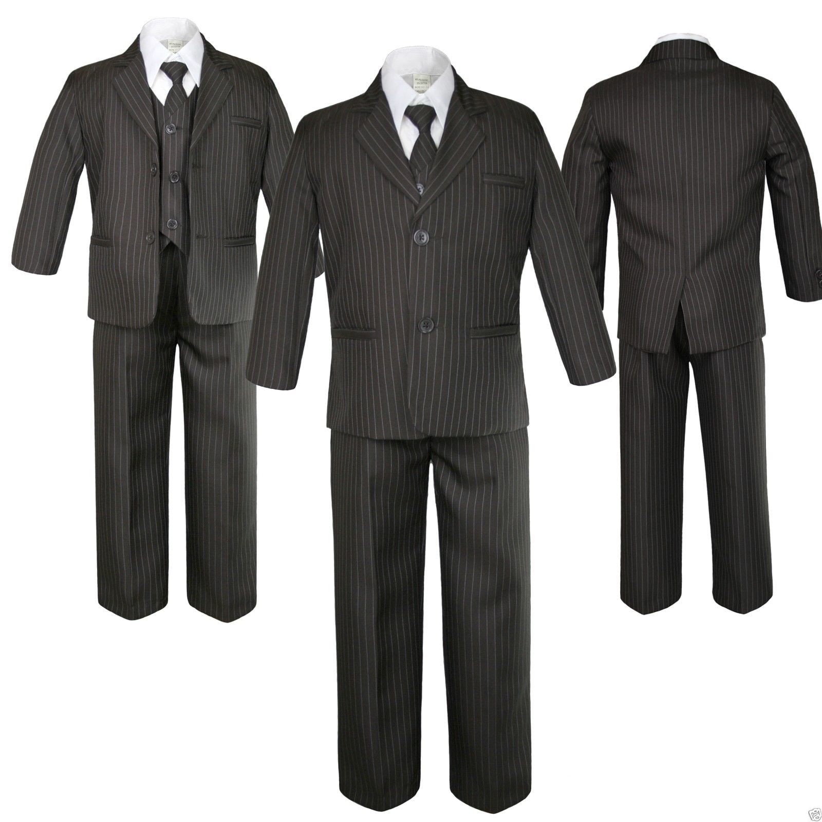 New Baby Toddler & Boy Formal Tuxedo Suit Set New born to 12 Brown Pin Stripe 