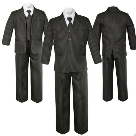 

NEW BABY TODDLER & BOY WEDDING Brown Pin Stripe FORMAL TUXEDO SUIT S M L XL-12