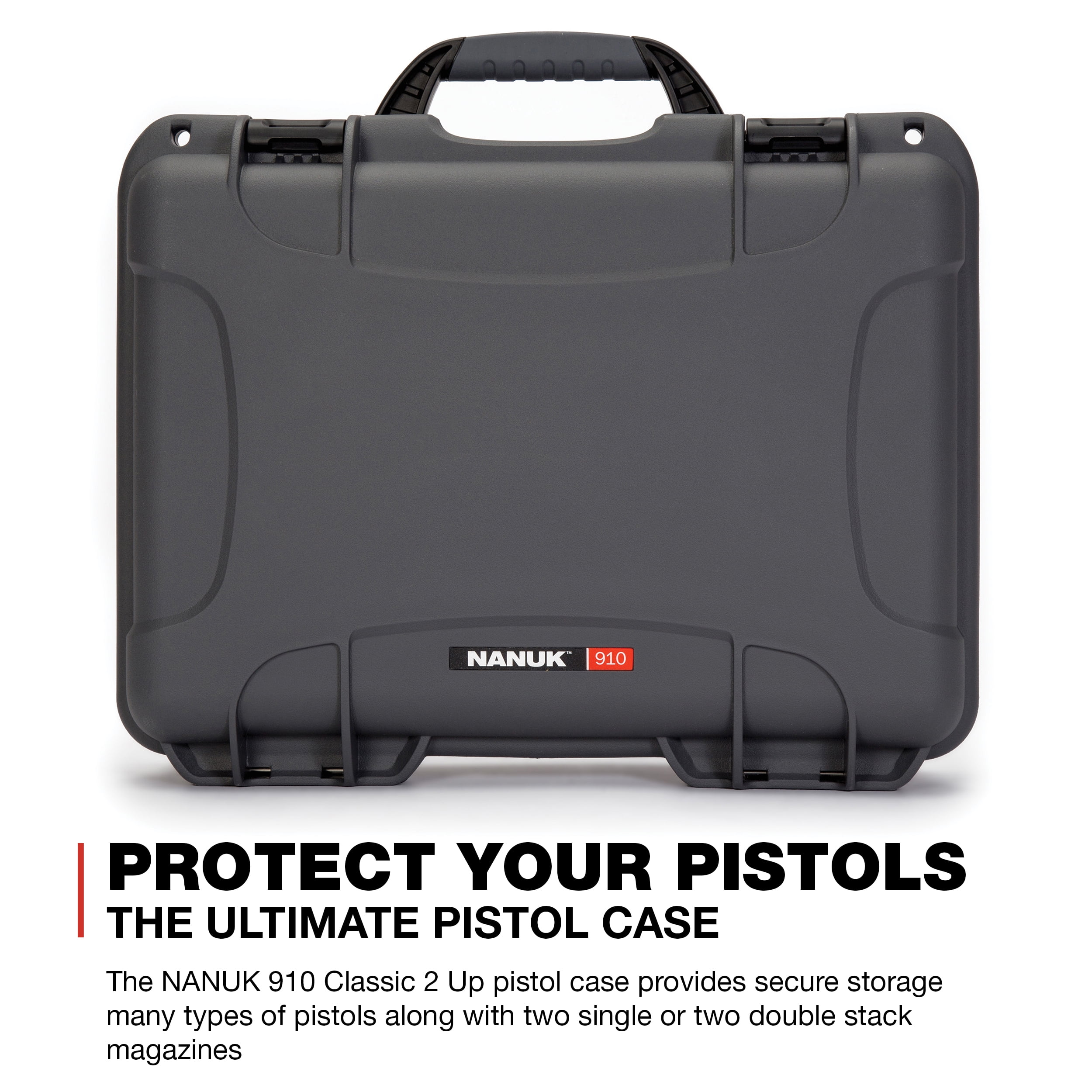 Nanuk 910 Waterproof Professional Classic Pistol/Gun Case, Military Approved with Custom Insert for 2UP - Graphite