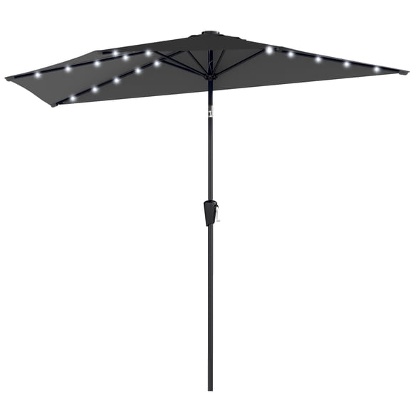 Outsunny 9ft Half Patio Umbrella Outdoor with Solar LED Lights, Black