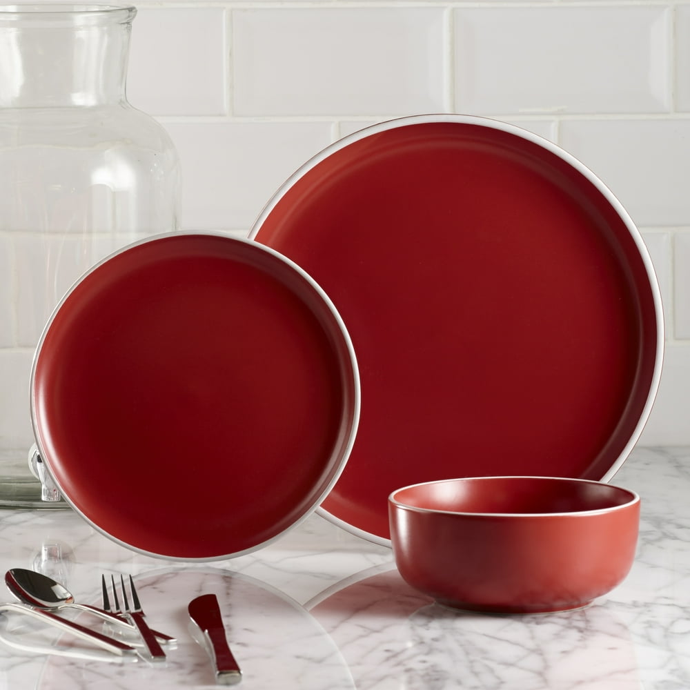 Safdie & Co. 12-Piece Cylinder Dinnerware Set, Matte Red, 2 Tone ...