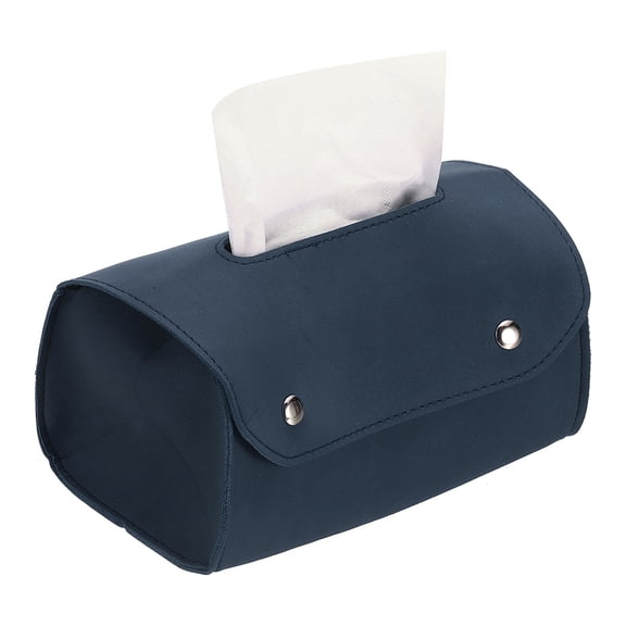 Uxcell Faux Leather Tissue Box Cover, Rectangular PU Tissue Box Cover with Button Tissue Holder Bag for Home/Bathroom/Car/Office Decor(Deep Blue, 7 x 3.94 x 3.15 Inch)