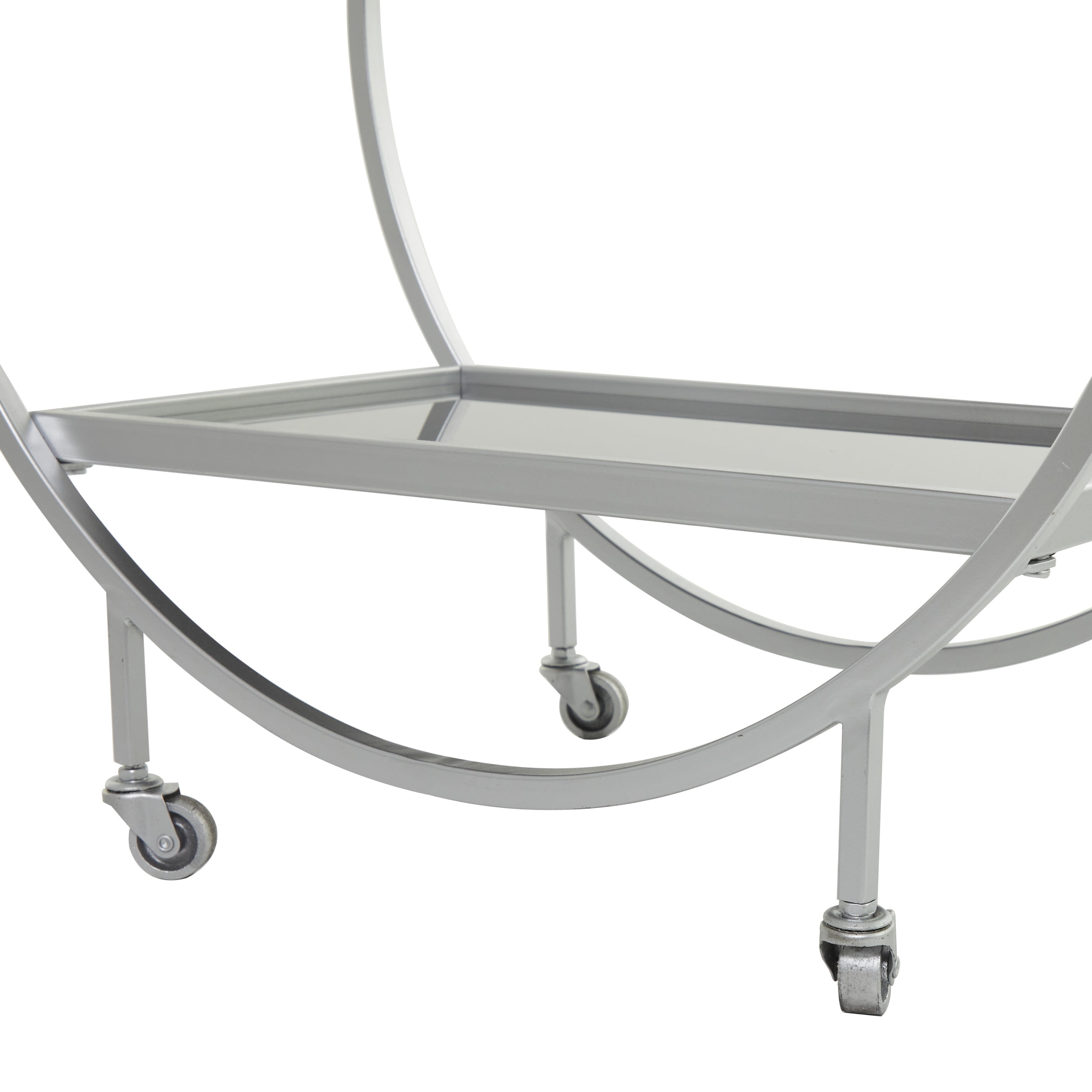 DecMode 28" x 31" Silver Metal Rolling 2 Mirrored Shelves Bar Cart with Wine Glass Storage and Handle, 1-Piece