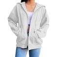 thumbnail image 2 of Women's Zip Up Hooded Sweatshirt with Pockets, Long Sleeve Casual Pullover for Streetwear, Loose Fit Comfort for Fall and Daily Outfits-White, 2 of 7