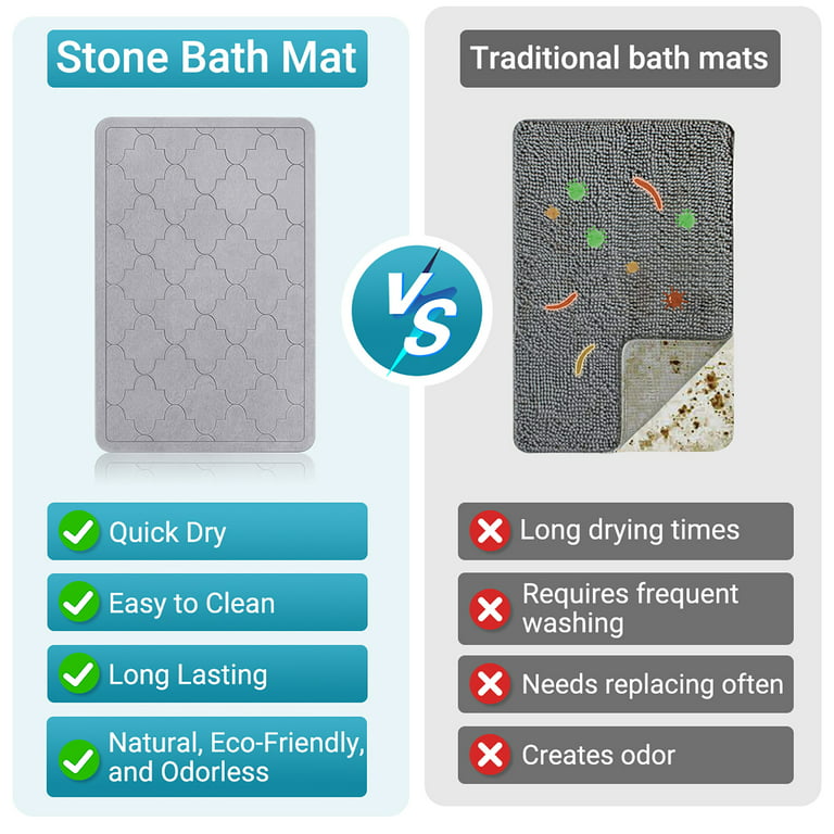 Quick Dry Bath Mat, Diatomite Stone Bath Mat Anti-Slip, Diatomaceous Earth Bath  Mat, Large Shower Mat for Bathroom Floor, Kitchen, Pool, Sink, Ultra  Absorbent, Fast-Drying, Natural（23.8 x 15.5 ) 