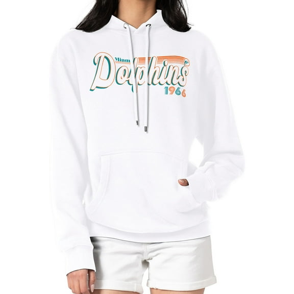 Women's Starter White Miami Dolphins Throwback Groovy Script Pullover Hoodie