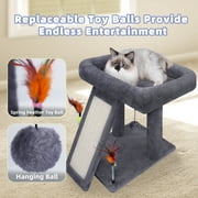 WK Cat Tree Tower with Scratching Board and Toy Balls, Grey