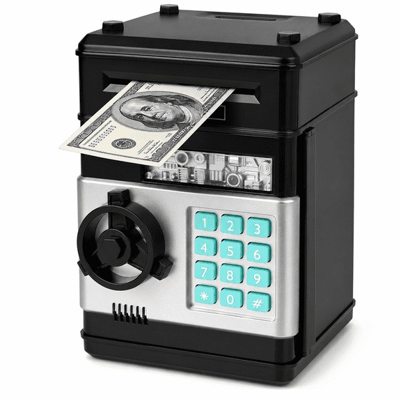 Electronic Piggy Bank,Mini ATM Password Money Bank Cash Coin Saving Box for Kids,Cartoon Safe Bank Box Perfect Toy Gifts for Boys Girls,Black