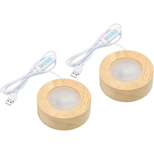 PATIKIL 2.4 Inch Wooden LED Light Base, 2pcs Wood Light Display Base Stand Lighting with Dimmer for 3D Crystal Glass Aroma Stone Art, 3 Color White Light