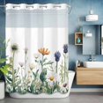 thumbnail image 6 of Wildflower No Hooks Shower Curtain with Snap-in Liner Daisy Floral Leaves Farmhouse Pastoral Shower Curtains for Bathroom, Waterproof, Easy Install, Washable 60"x72", 6 of 9