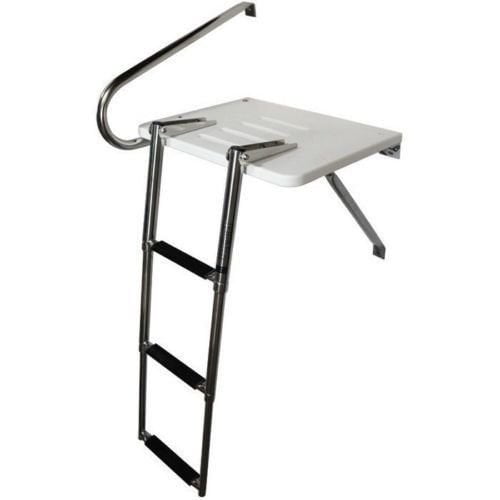 Pactrade Marine Boat Universal Swim Over Platform Mount Telescopic Ladder, 3 Step in/Outboard One Rail