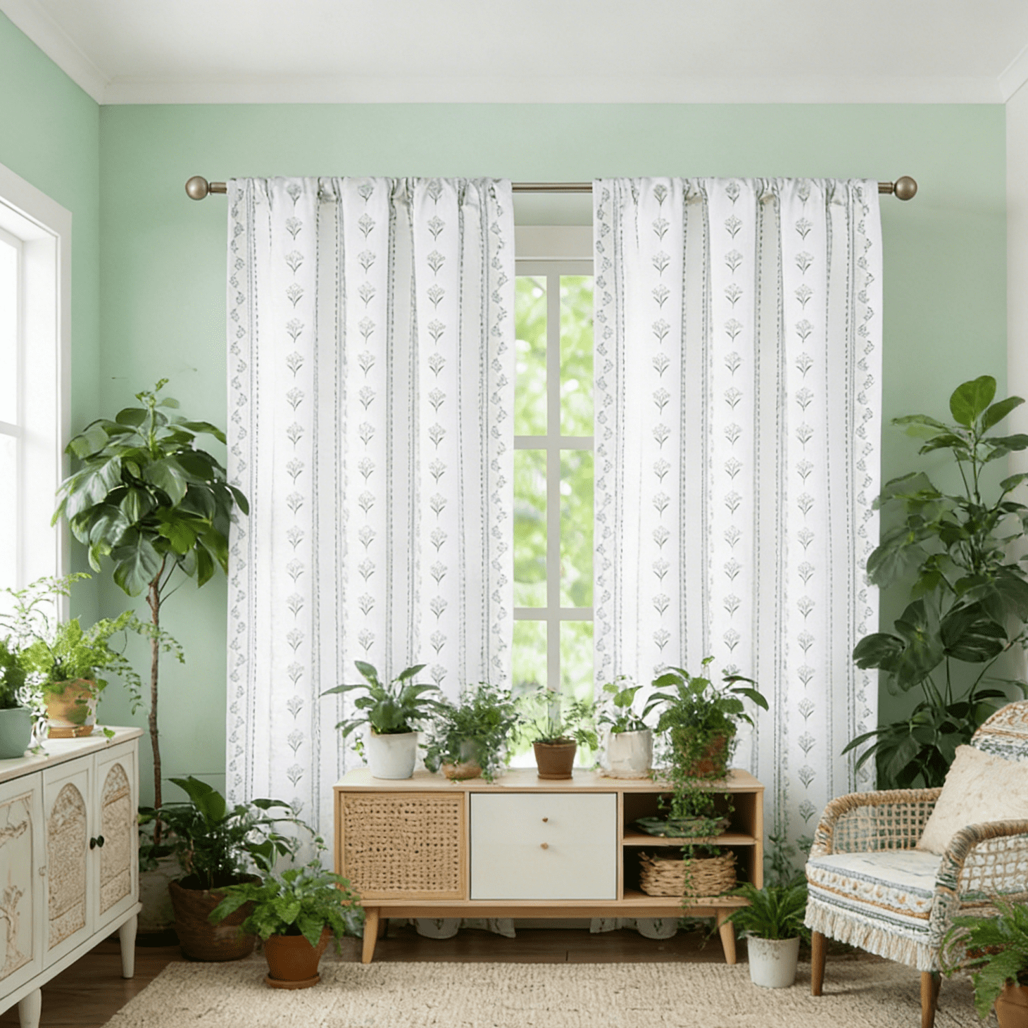 Invoibler Boho Floral Print Curtain Panels, Light Filtering Window Drapes for Bedroom and Living Room, Gray, 52" W x 84" L, Set of 2