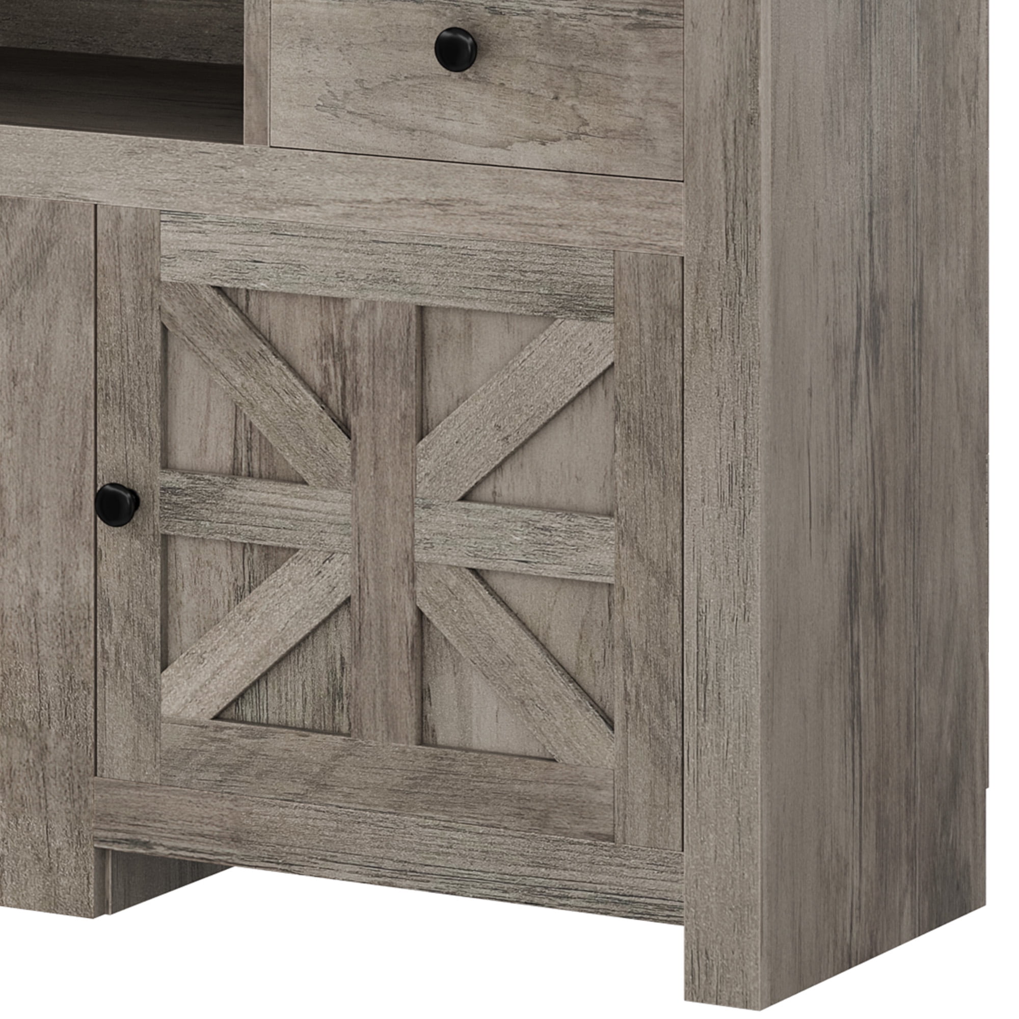Uforic Farmhouse TV Stand for 75/80 Inch TV, Rustic Entertainment Center with Power Outlet, Storage Drawers, TV Console for Living Room, Gray