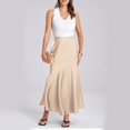 thumbnail image 5 of BYHONG Womens Satin Silk Maxi Skirts Drawstring Flared Casual A-Line High Waist Elastic Stitching Long Skirt Slim Fit Skirt Long Skirts for Women Beige M, 5 of 8
