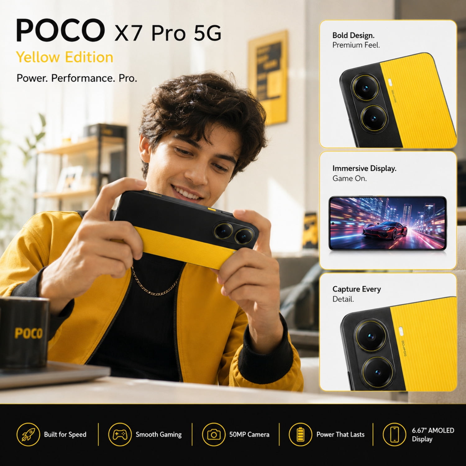 Xiaomi Poco X7 PRO 5G 512GB ROM 12GB RAM Dual SIM GSM Unlocked - Yellow
