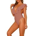 thumbnail image 4 of INSPIRE CHIC Women's One Piece V Neck Ruffled Swimwear Monokini Tummy Control Bathing Suit Rosy Brown L, 4 of 5