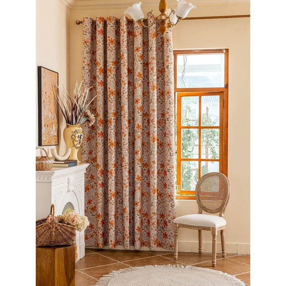 Sunyuer 100% Blackout Floral Curtains for Bedroom, Blossom Flower Patterned Curtains for Living Room,Thermal Insulated Farmhouse Drapes, Grommet Top 2 Panels