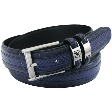 Embossed Lizard - Stacy Adams Belts Stacy Adams 35mm Blue Tri-Leather Big and Tall Embossed, Croc, Lizard, Snake Belt