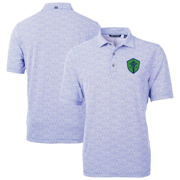 Men's-Cutter & Buck  Blue Seattle Sounders FC Virtue Eco Pique Botanical Print Recycled Polo