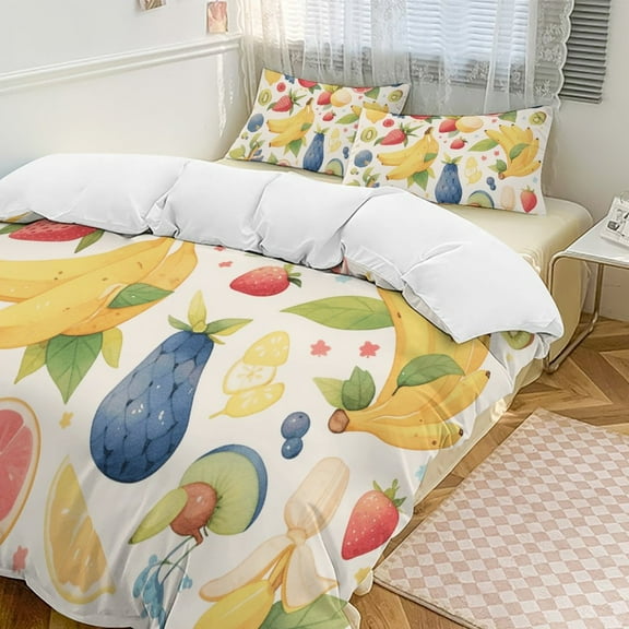 Various Fruits Duvet Cover Set King Size for Bedroom Decoration Print Bedding Set Comforter Cover Decorative Microfiber with 2 Pillow Sham Multicolor