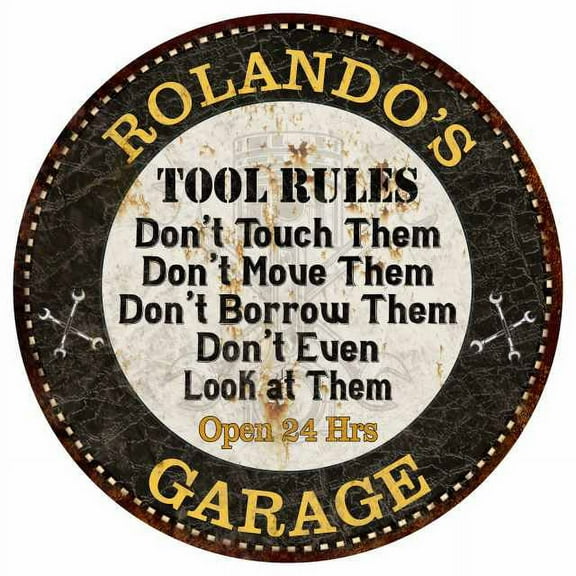 ROLANDO'S Garage Rules 14" Round Metal Sign Garage Bar Wall Decor 100140013435