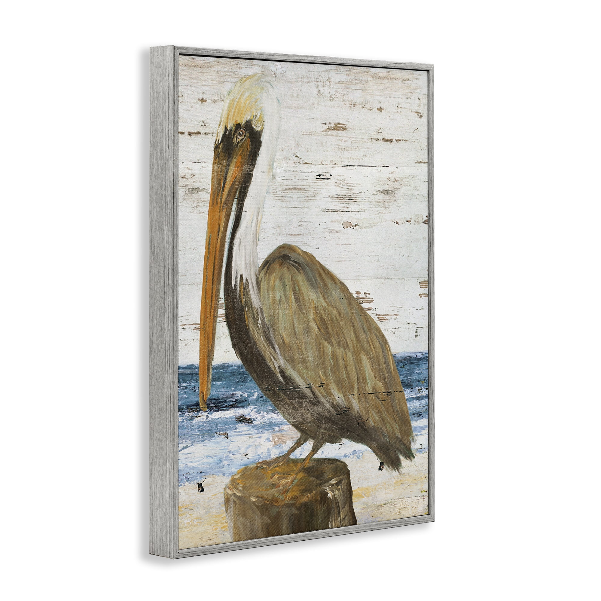 Stupell Industries Rustic Ocean Pelican Animals & Insects Painting Gray Framed Art Print Wall Art, 12 x 18