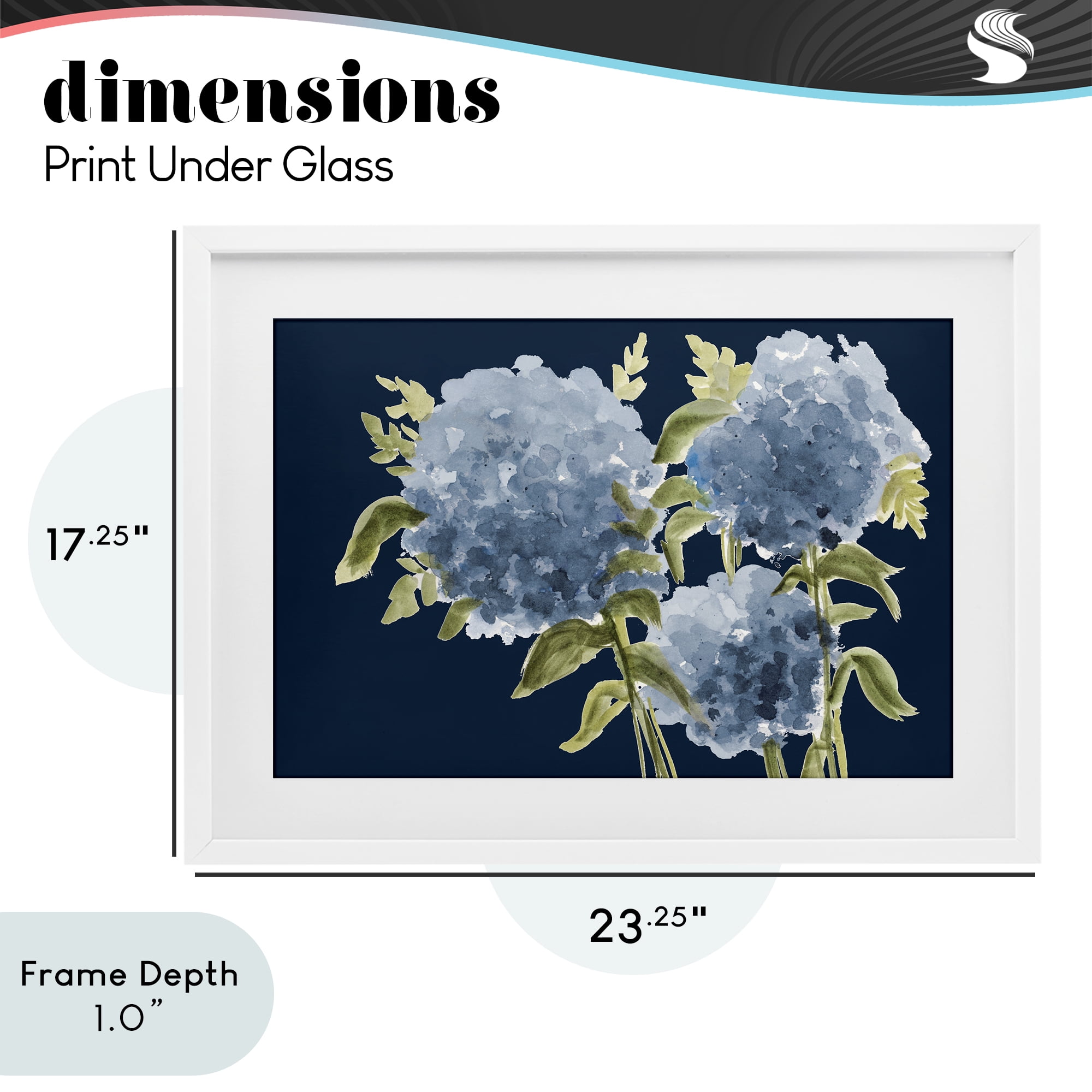 Stupell Industries Blue Hydrangeas on Indigo White Framed Print Under Glass, design by Janice Gaynor