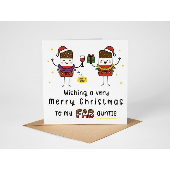 Merry Christmas Card for Aunt - Fun and Festive Design Featuring Cute Characters - Blank Inside, Envelope Included - Perfect Holiday Greeting for Your Fabulous Aunt