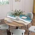 thumbnail image 5 of Teal Brown Ombre Round Tablecloth for 36-44 Inch Tables, Fitted Table Cover with Elastic Edge, Modern Abstract Moire Aesthetics Waterproof Outdoor Table Cloth Protector for Patio Garden Dinner Picnic, 5 of 9