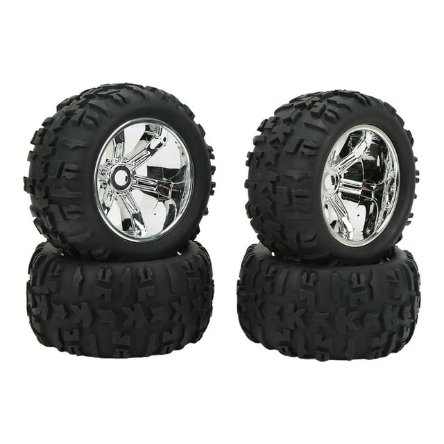 RC Truck Tires, Strong Cushioning Excellent Grip RC Rubber Tires 4PCS For 1/5 8S RC Car Black,Silver,