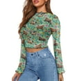 thumbnail image 2 of SCRAWLGOD Flower Horse Women Bell Sleeve Tops Size L Long Sleeve Lettuce Trim Shirts Summer Blouse Casual Flare Sleeve Blouse Suitable for Going Out Travel, 2 of 7