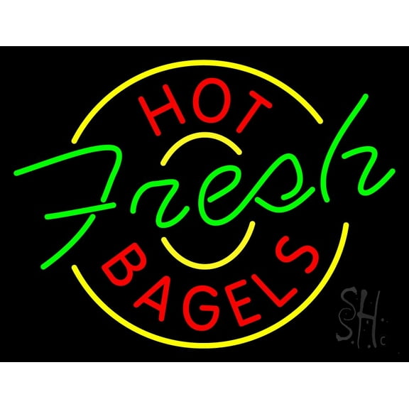 Hot Fresh Bagels LED Neon Sign 24 x 31 - inches, Black Square Cut Acrylic Backing, with Dimmer - Bright and Premium built indoor LED Neon Sign for restaurant window and interior decor.